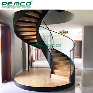 Modern Luxury Home Decor: Curved Spiral Glass Stairs with Wooden Beams