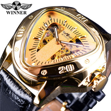 Winner Mechanical Luminous Triangle Men's Automatic Wristwatch with Genuine Leather Strap