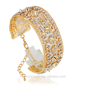 TBC6907-64 Korean New designer hot sell Rivet Silver bride wedding crystal jewelry rhinestone Wide Gold Bracelet