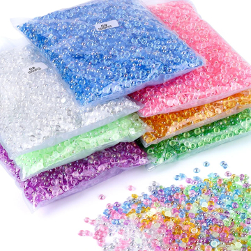 QIAO Wholesale Half Round Pearls Transparent Glitter Resin Flatback Beads