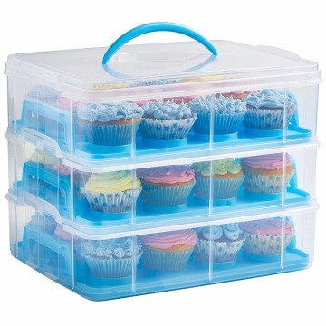 Blue 3 Tier Cupcake Holder & Cake Carrier Container - Store up to 36 Cupcakes or 3 Large Cakes