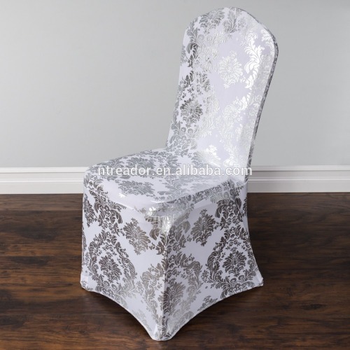 Silver Metallic Damask Stretch Banquet Chair Cover