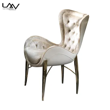 Nordic Metal Leg Leather and Fabric Dining Chair