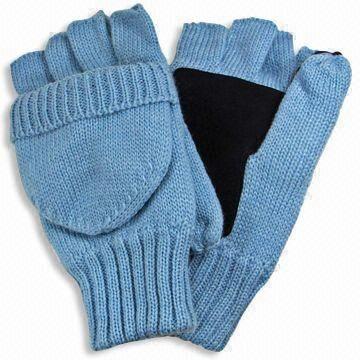 Handschuhe, halbe Finger mit faltbare Tasche, Leder Patch am Palm, hergestellt aus Acryl