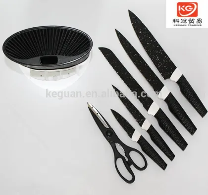 KF-1601 10 pcs Non-stick Stainless steel colorful kitchen knife set chef knife Santoku knife with pp block