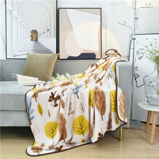 Hot Sale Cartoon Full Color Printing Blanket Custom Fallen Leaves Printed Flannel Fleece Blanket