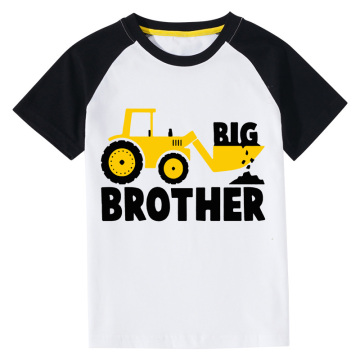 Cotton Short Sleeve Big Brother Boys Shirt with Custom Logo Screen Printing