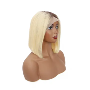 Factory Wig Vendors Bob Style 10A Unprocessed Mink Brazilian Human Hair Ombre Short Bob Cut Wig 1b 613 Blonde Lace Frontal Wig