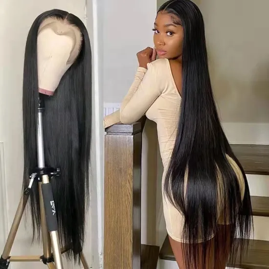 Wholesale 30 32 34 36 38 40 inch HD transparent lace human hair wig,nature cuticle aligned 13x4 long straight Lace Front Wigs