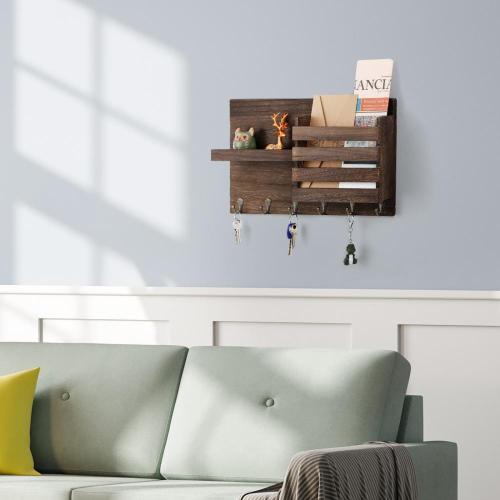 Wall Mounted Mail Organizer with 6 Key Hooks