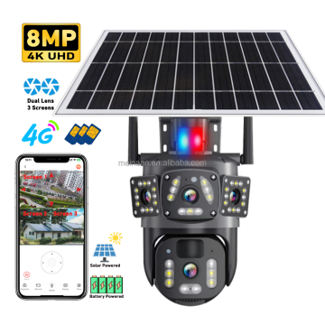 OEM 3 Screens Solar Panel Power Wireless 4G IP PTZ Camera