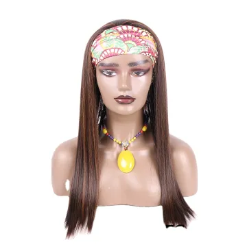 Julianna Brazilian Blonde Bangs Straight Bob Kinky Synthetic Curly Wig With Headband Afro Wig