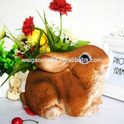 resin garden decorative brown rabbit pot plants