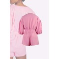 Skin-friendly V Neckline Puff-Sleeved Cotton Linen Romper