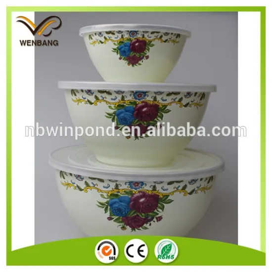3 pcs enamel iron cast deeping mixing bowl set