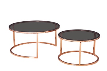 Rose Gold Nesting Tables with Smoked Grey Glass
