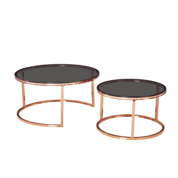 Mesas ninho em ouro rosa com vidro cinza fumê