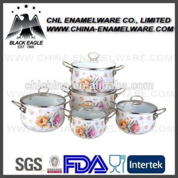 Customized logo printing enamel cast iron cookware set with metal lid