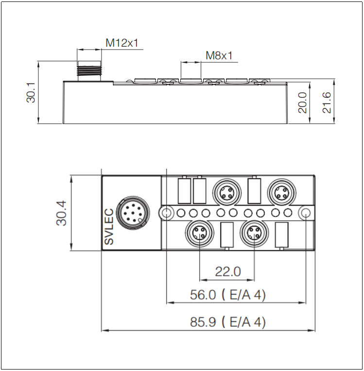 M8 4 Way Distribution Box M12 Input M8 4 Way Distribution Box M12 Input