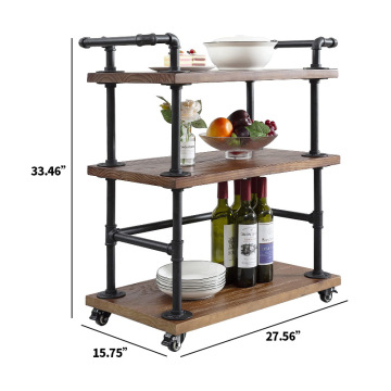 Traditional Design Decorative Metal Bar Serving Cart for Living Room Storage