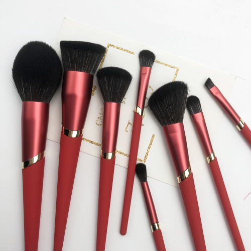 Juego de brochas de maquillaje rojo caliente de 8 piezas