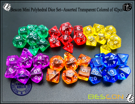 Bescon Mini Polyhedral Dice Set--Assorted Transparent Colored of 42pcs-3