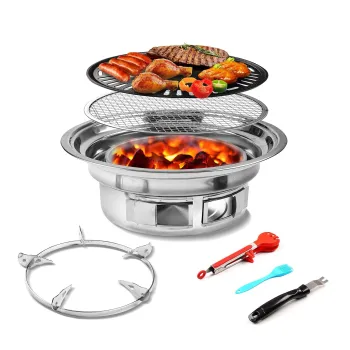Stainless Steel Portable Non-stick Charcoal Grill for Multi-Function Outdoor & Indoor Use