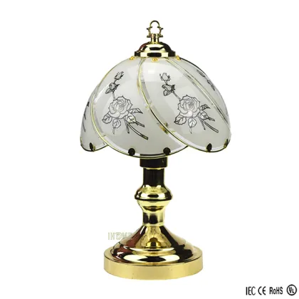 Better Homes and Gardens Floral Glass lampshade Brass Reading Touch Sensor Touch Lamp