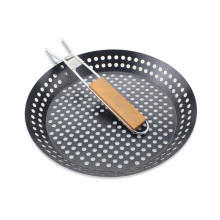 Non-stick Coating BBQ Grill Pan With Wood Handle