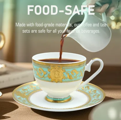 200cc Porcelain Bone China Coffee Tea Cup Set with Gold Trim and Gift Box