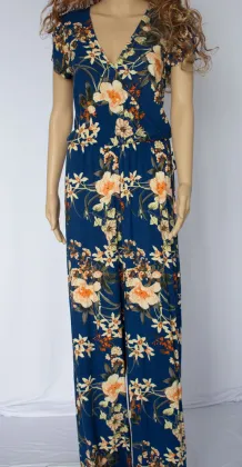 Long Jumpsuits with Blue Printed
