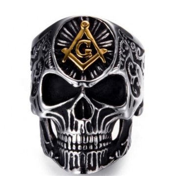 Yiwu Aceon Stainless Steel Floral Skull Letter G Cincin Masonik