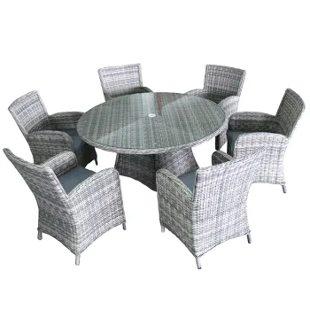 6 Seater Wicker Chair Set with Outdoor Round Garden Table