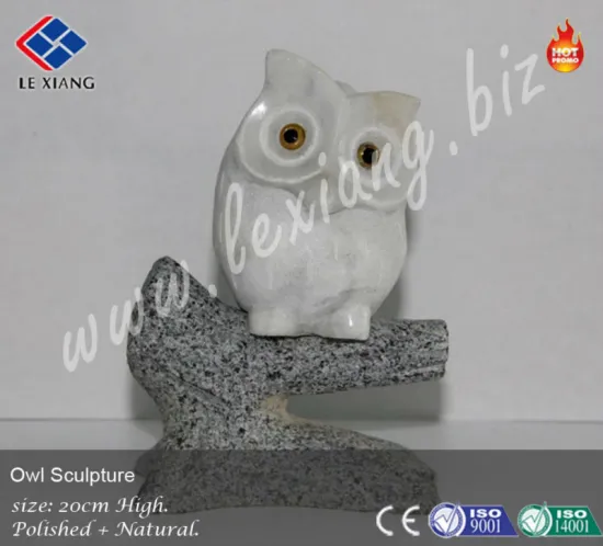 White Stone Owl Sculpture