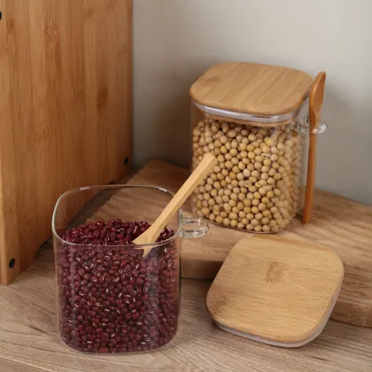High Borosilicate Glass Sealed Jar with Bamboo Lid and Spoon
