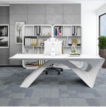 Modern Design Curved Shape Executive White Writing Desk