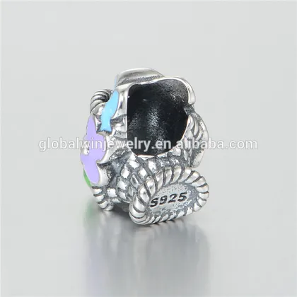 Elegant Flower Basket Sterling Silver Charm Enamel Bracelet Charm