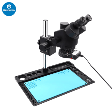 Black Parfocal 7-45X Trinocular Microscope with Aluminum Stand Base
