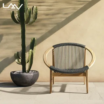 Modern Teak Frame Leisure Chair Set with Rope Weave and Side Table for Patio, Garden, and Balcony