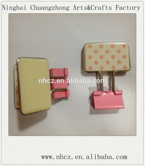 Square Shaped Metal Binder Clips with Plastic Panel with dot printing