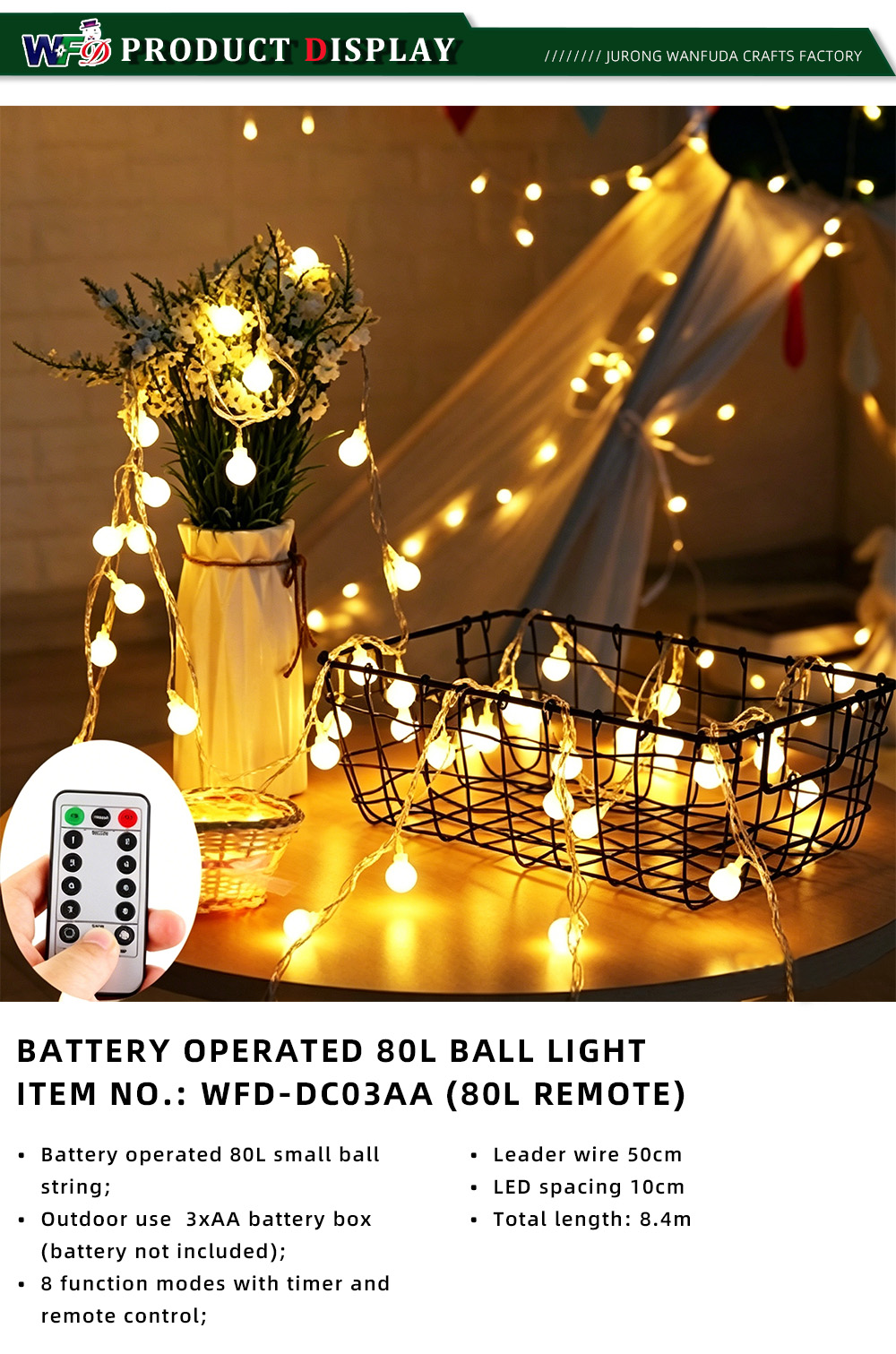 BATTERY OPERATED 80L BALL LIGH WFD-DC03AA-X