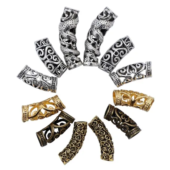 24 Styles Silvery Dreadlock Hair Beads Cuffs Jewelry Decoration For Braids Gold Silver Hair Cuff