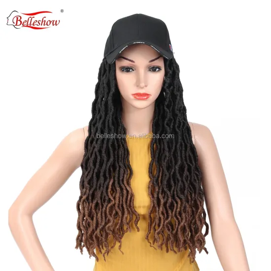 Hot sell 18inch synthetic ombre dreadlock hair braid golden locs curly Africa Twist Goddess faux locs black basketball cap wig