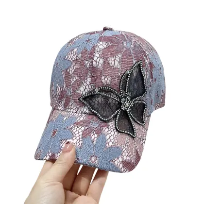 Lace Rhinestone Butterfly Sunscreen Hat