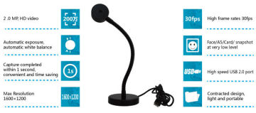 2.0 Mp Color Cmos Office Document Scanner With Ergonomic Alloy Hose