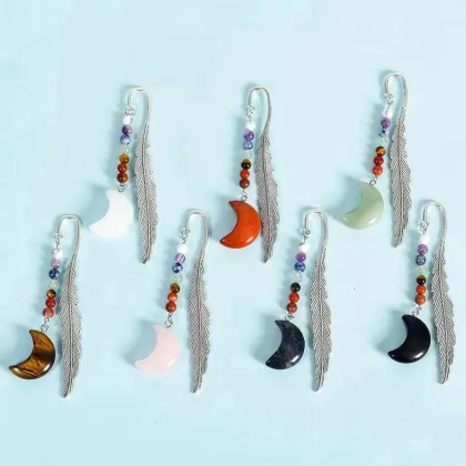 Seven Chakras Healing Jade Crystal Bookmark with Moon Stone