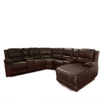 Hochwertiges Massivholz-Leder-Recliner-Ecksofa