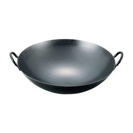 Traditional Double-Ear Carbon Steel Wok 1.5mm Thick Black Steel Round Bottom