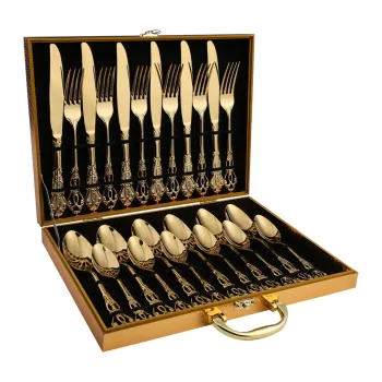 Classic 24-Piece Stainless Steel Flatware Set with Gold Finish: Elegant Cutlery for Dining and Entertaining