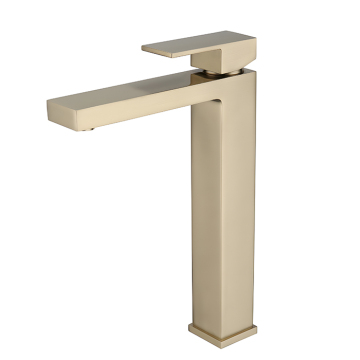 Gold Stainless Steel Single Handle Tall Bathroom Square Basin Faucet